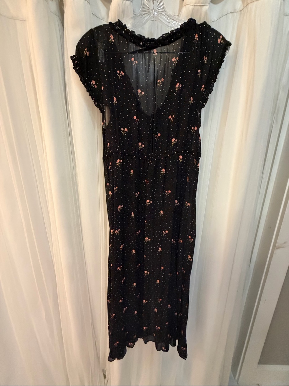 Free People Black Midi Dress with Pink Floral Print